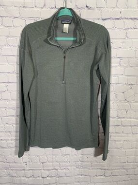 Patagonia Mens Capilene Thermal Weight Zip Neck Pullover Green Gray Sz L Outdoor